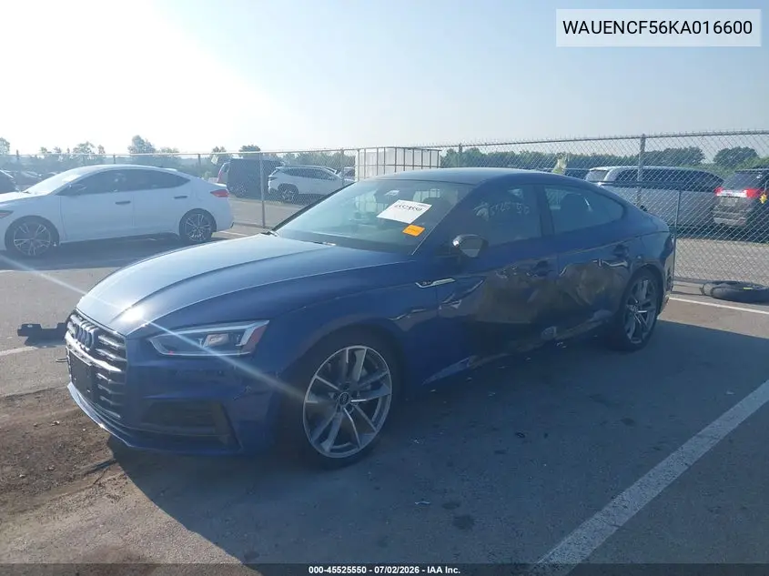 2019 Audi A5 45 Premium VIN: WAUENCF56KA016600 Lot: 45525550