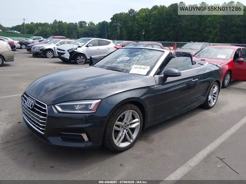 2019 Audi A5 45 Premium VIN: WAUYNGF55KN011286 Lot: 45549307