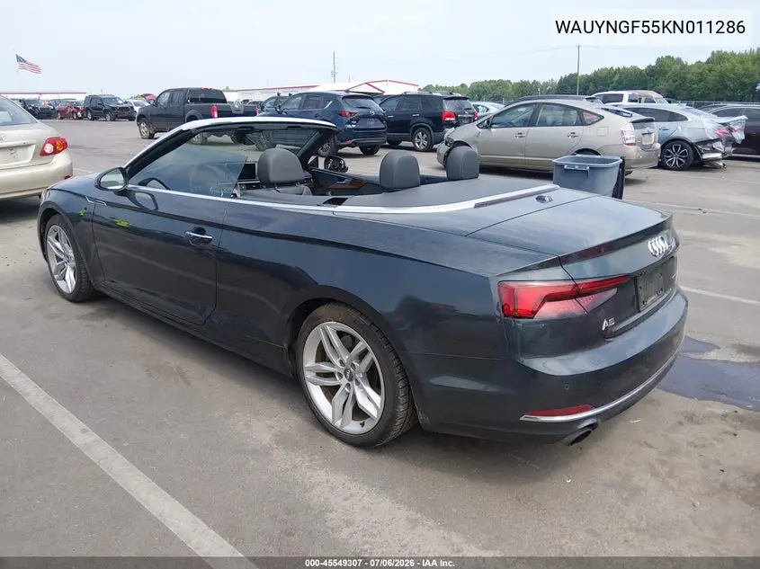 2019 Audi A5 45 Premium VIN: WAUYNGF55KN011286 Lot: 45549307