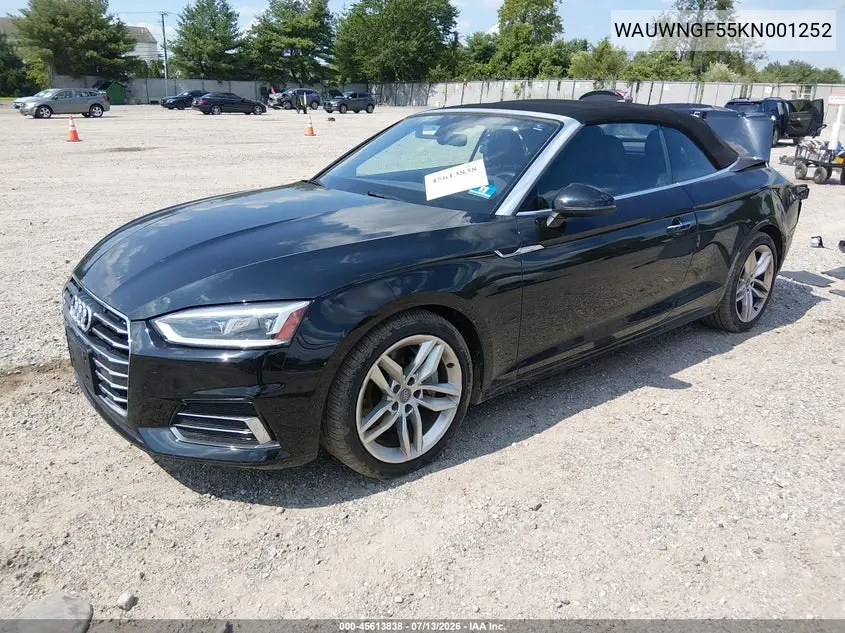 2019 Audi A5 45 Premium VIN: WAUWNGF55KN001252 Lot: 45613838
