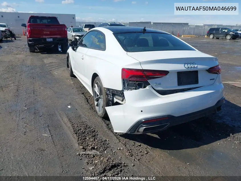 2021 Audi A5 2.0T Progressiv VIN: WAUTAAF50MA046699 Lot: 12594487
