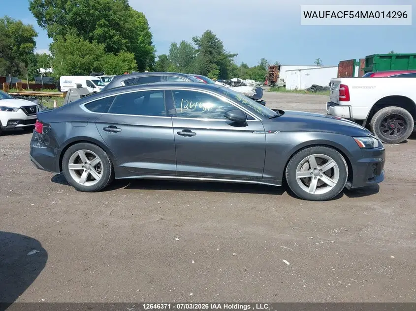 2021 Audi A5 2.0T Progressiv VIN: WAUFACF54MA014296 Lot: 12646371