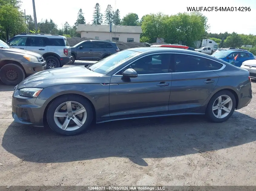 2021 Audi A5 2.0T Progressiv VIN: WAUFACF54MA014296 Lot: 12646371