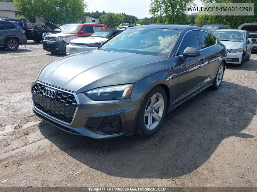 2021 Audi A5 2.0T Progressiv VIN: WAUFACF54MA014296 Lot: 12646371