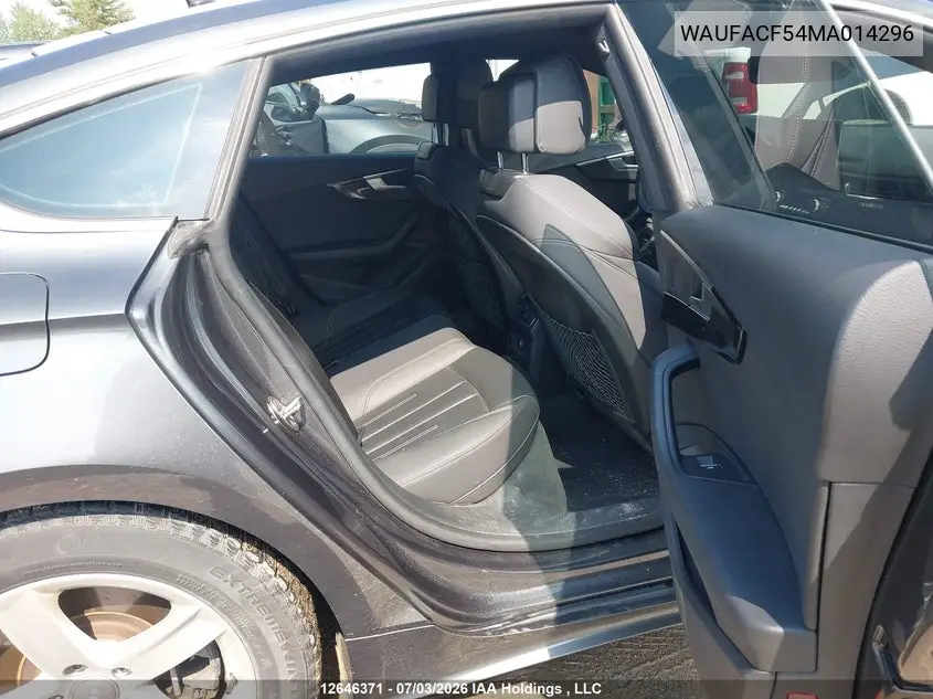 2021 Audi A5 2.0T Progressiv VIN: WAUFACF54MA014296 Lot: 12646371