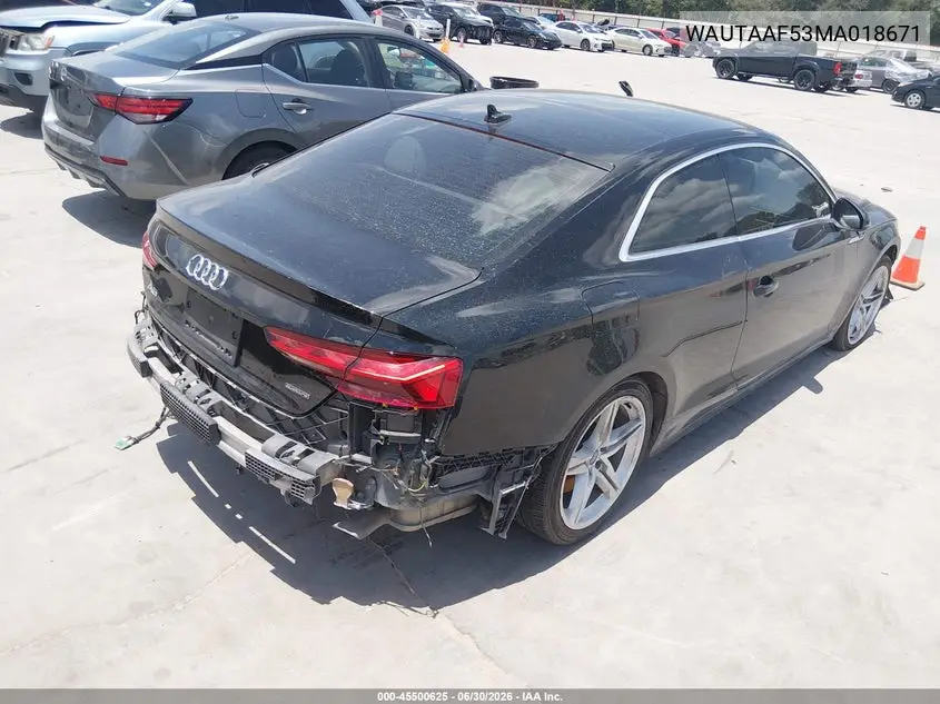 2021 Audi A5 Premium Plus 45 Tfsi Quattro S Tronic VIN: WAUTAAF53MA018671 Lot: 45500625