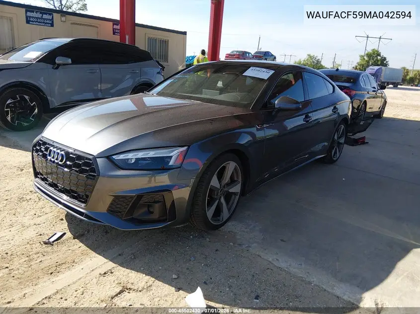 2021 Audi A5 Sportback Premium Plus 45 Tfsi Quattro S Tronic VIN: WAUFACF59MA042594 Lot: 45502430