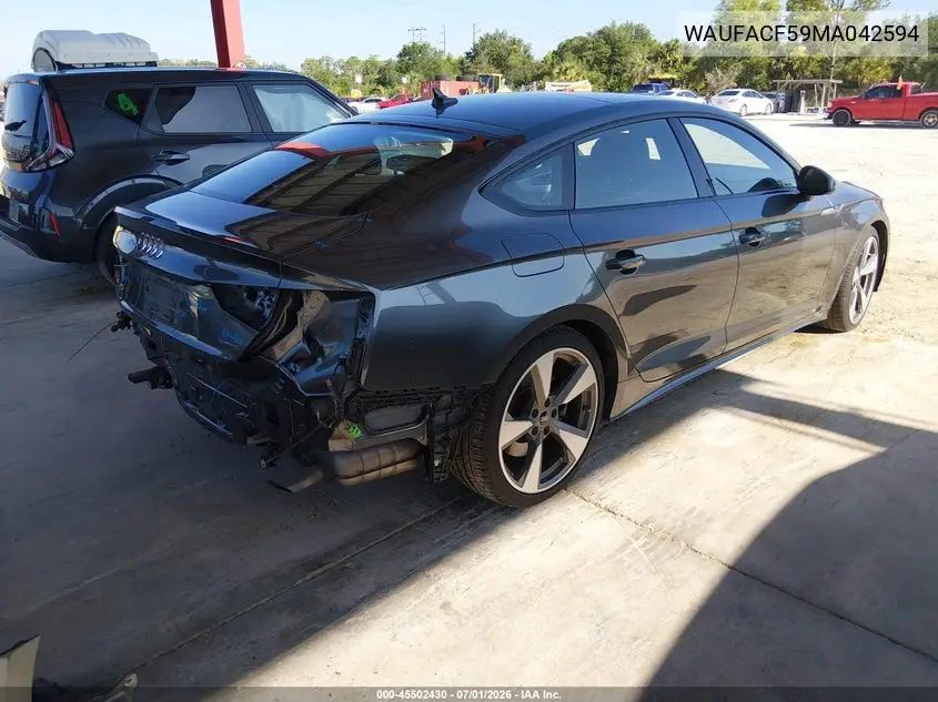 2021 Audi A5 Sportback Premium Plus 45 Tfsi Quattro S Tronic VIN: WAUFACF59MA042594 Lot: 45502430