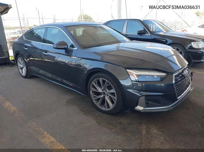 2021 Audi A5 Sportback Premium Plus 40 Tfsi Quattro S Tronic VIN: WAUCBCF53MA036631 Lot: 45503595