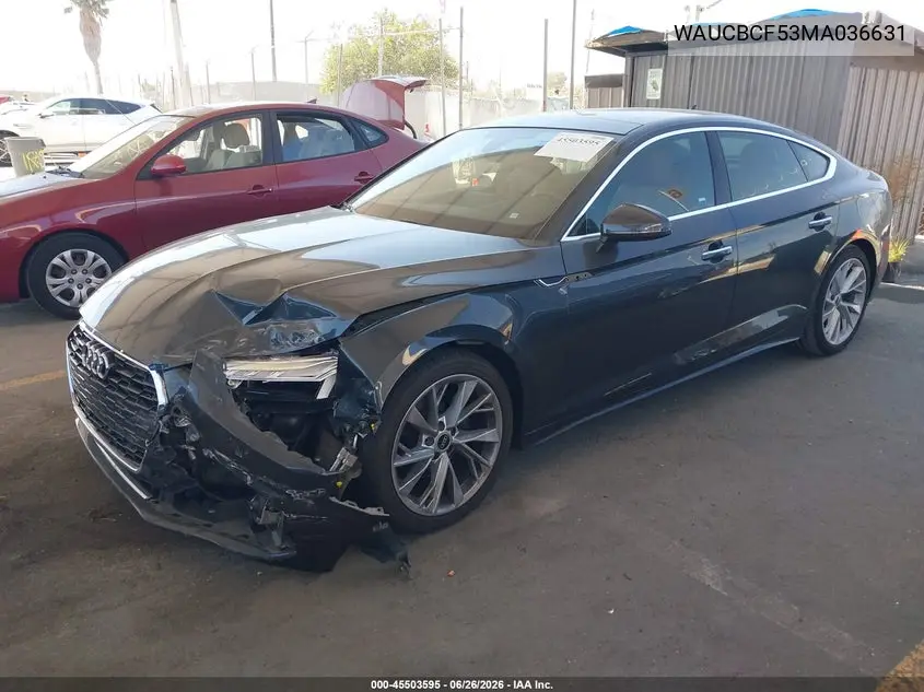 2021 Audi A5 Sportback Premium Plus 40 Tfsi Quattro S Tronic VIN: WAUCBCF53MA036631 Lot: 45503595