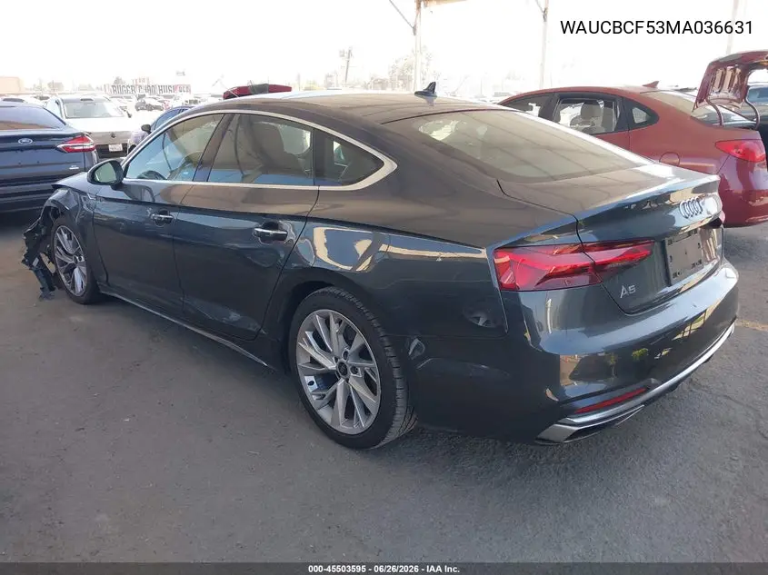 2021 Audi A5 Sportback Premium Plus 40 Tfsi Quattro S Tronic VIN: WAUCBCF53MA036631 Lot: 45503595
