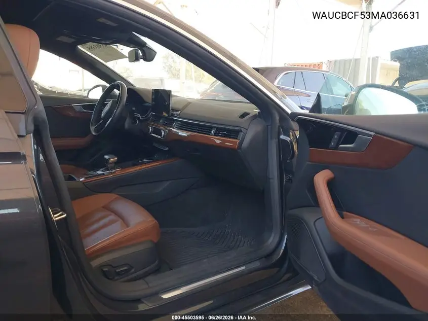 2021 Audi A5 Sportback Premium Plus 40 Tfsi Quattro S Tronic VIN: WAUCBCF53MA036631 Lot: 45503595