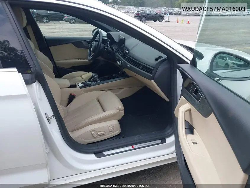 2021 Audi A5 Sportback Premium 45 Tfsi Quattro S Tronic VIN: WAUDACF57MA016003 Lot: 45511535