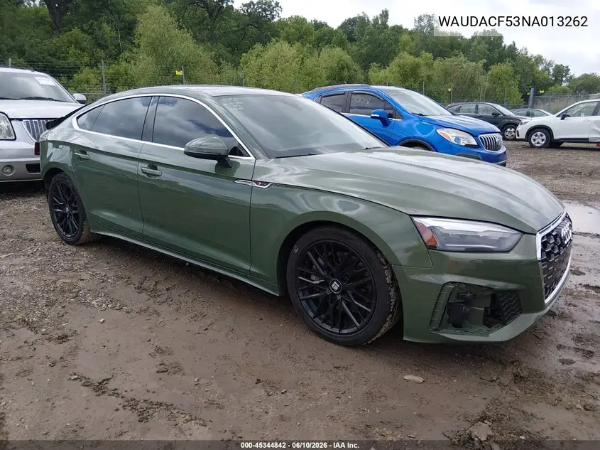 2022 Audi A5 Sportback Premium 45 Tfsi S Line Quattro S Tronic VIN: WAUDACF53NA013262 Lot: 45344842