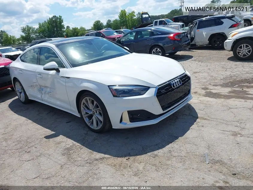 2022 Audi A5 Sportback Premium 40 Tfsi Quattro S Tronic VIN: WAUABCF56NA014521 Lot: 45382922
