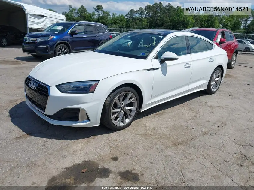 2022 Audi A5 Sportback Premium 40 Tfsi Quattro S Tronic VIN: WAUABCF56NA014521 Lot: 45382922