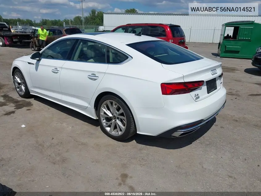 2022 Audi A5 Sportback Premium 40 Tfsi Quattro S Tronic VIN: WAUABCF56NA014521 Lot: 45382922