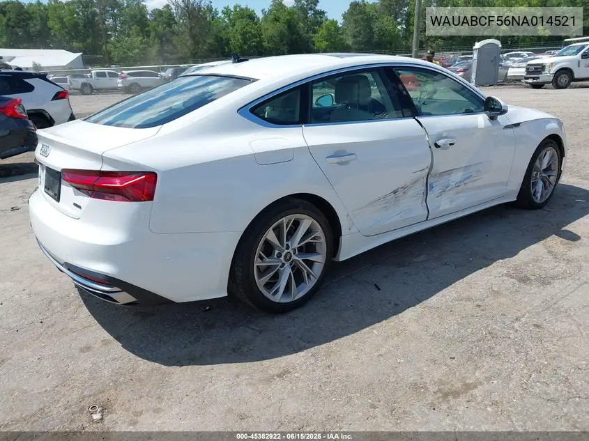 2022 Audi A5 Sportback Premium 40 Tfsi Quattro S Tronic VIN: WAUABCF56NA014521 Lot: 45382922