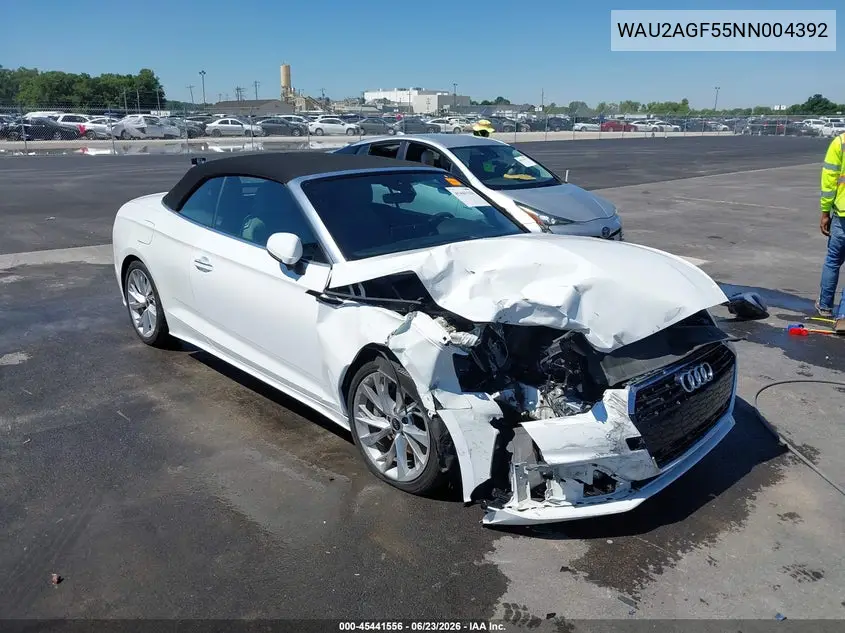 2022 Audi A5 Cabriolet Premium 45 Tfsi Quattro S Tronic VIN: WAU2AGF55NN004392 Lot: 45441556