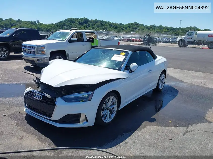 2022 Audi A5 Cabriolet Premium 45 Tfsi Quattro S Tronic VIN: WAU2AGF55NN004392 Lot: 45441556