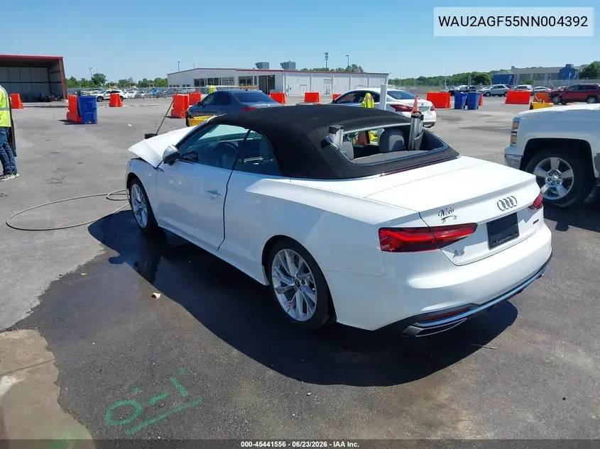 2022 Audi A5 Cabriolet Premium 45 Tfsi Quattro S Tronic VIN: WAU2AGF55NN004392 Lot: 45441556