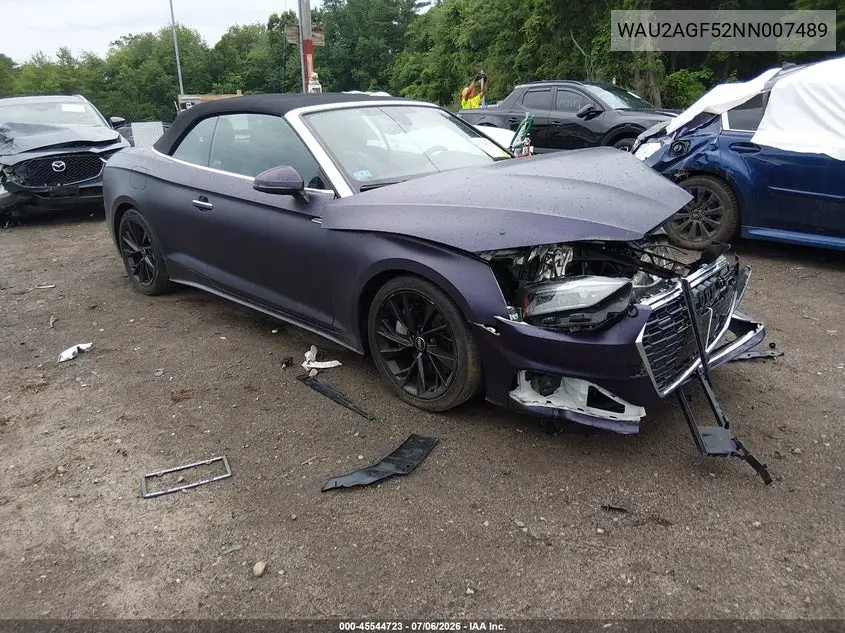 2022 Audi A5 Cabriolet Premium 45 Tfsi Quattro S Tronic VIN: WAU2AGF52NN007489 Lot: 45544723