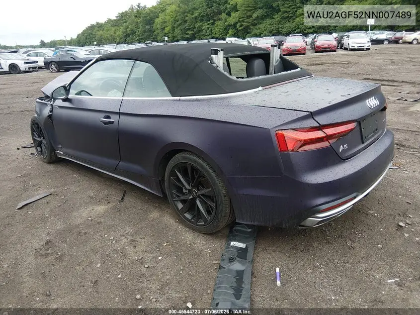 2022 Audi A5 Cabriolet Premium 45 Tfsi Quattro S Tronic VIN: WAU2AGF52NN007489 Lot: 45544723
