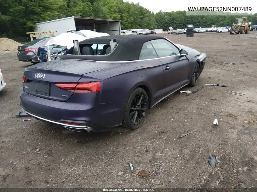 2022 Audi A5 Cabriolet Premium 45 Tfsi Quattro S Tronic VIN: WAU2AGF52NN007489 Lot: 45544723