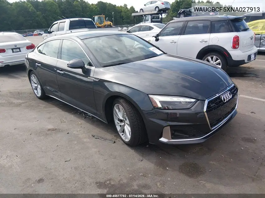 2022 Audi A5 Sportback Premium Plus 40 Tfsi Quattro S Tronic VIN: WAUCBCF5XNA027913 Lot: 45577782
