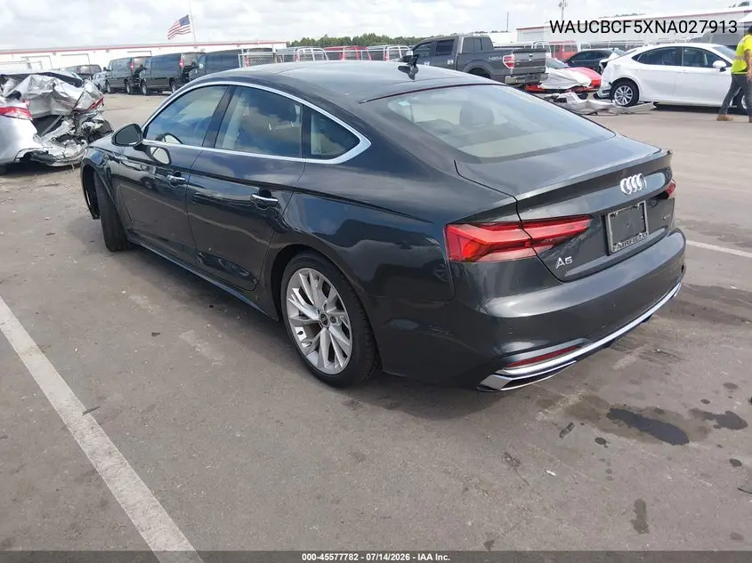 2022 Audi A5 Sportback Premium Plus 40 Tfsi Quattro S Tronic VIN: WAUCBCF5XNA027913 Lot: 45577782