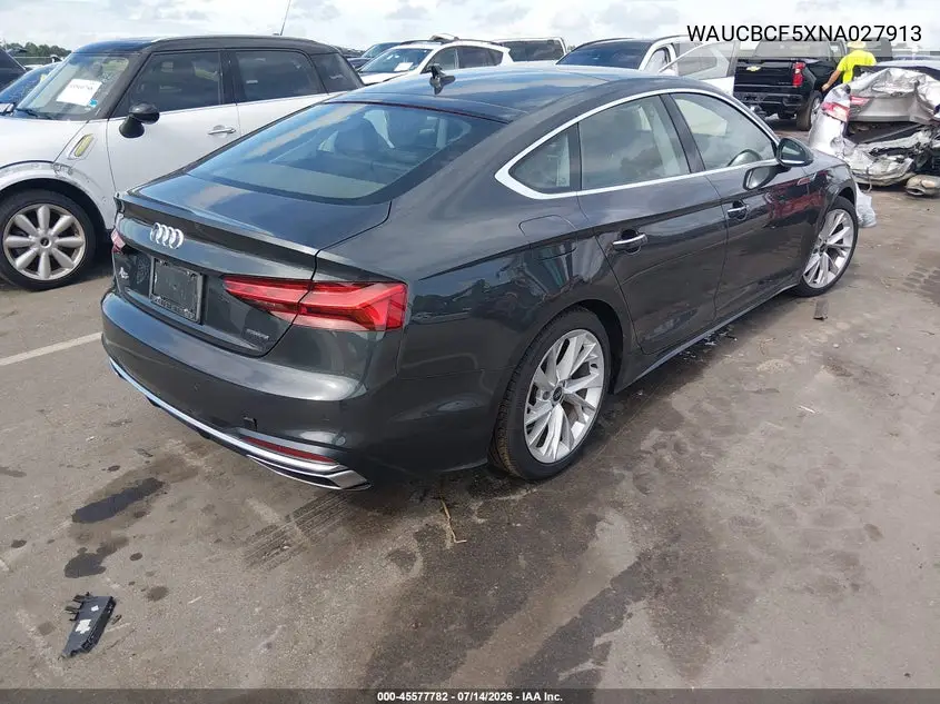 2022 Audi A5 Sportback Premium Plus 40 Tfsi Quattro S Tronic VIN: WAUCBCF5XNA027913 Lot: 45577782