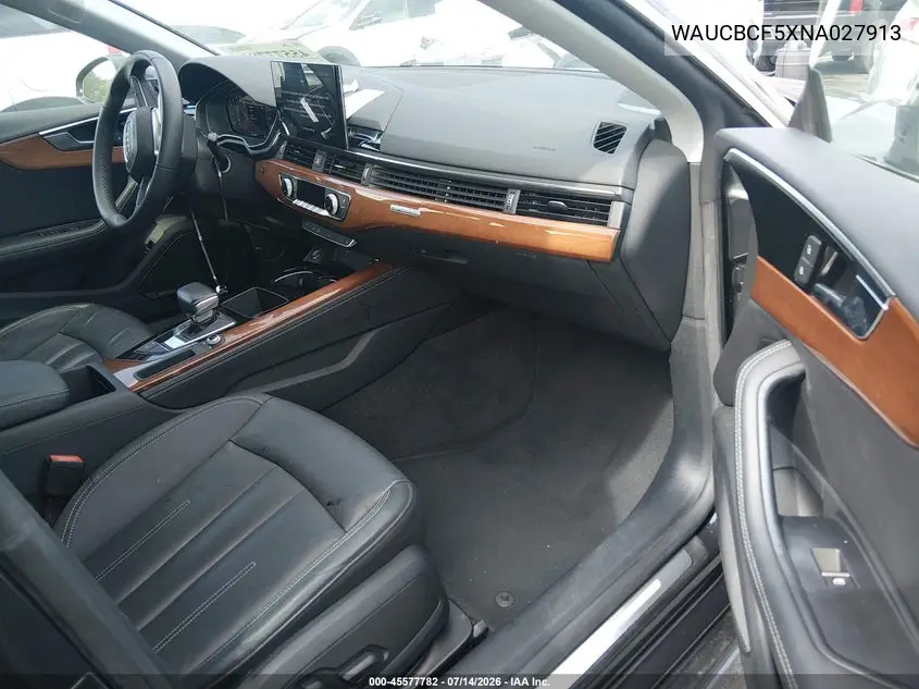 2022 Audi A5 Sportback Premium Plus 40 Tfsi Quattro S Tronic VIN: WAUCBCF5XNA027913 Lot: 45577782