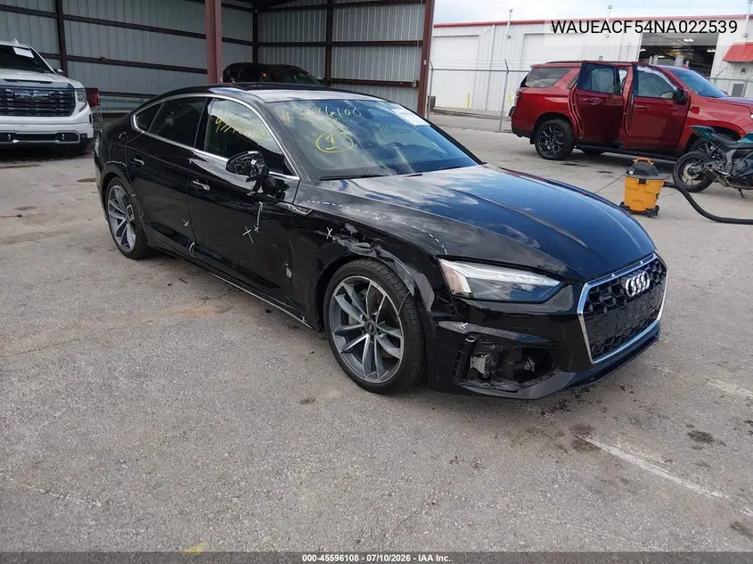 2022 Audi A5 Sportback Prestige 45 Tfsi S Line Quattro S Tronic VIN: WAUEACF54NA022539 Lot: 45596108