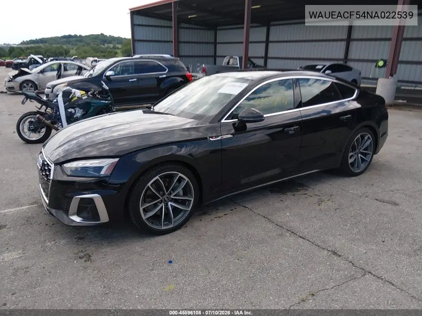 2022 Audi A5 Sportback Prestige 45 Tfsi S Line Quattro S Tronic VIN: WAUEACF54NA022539 Lot: 45596108