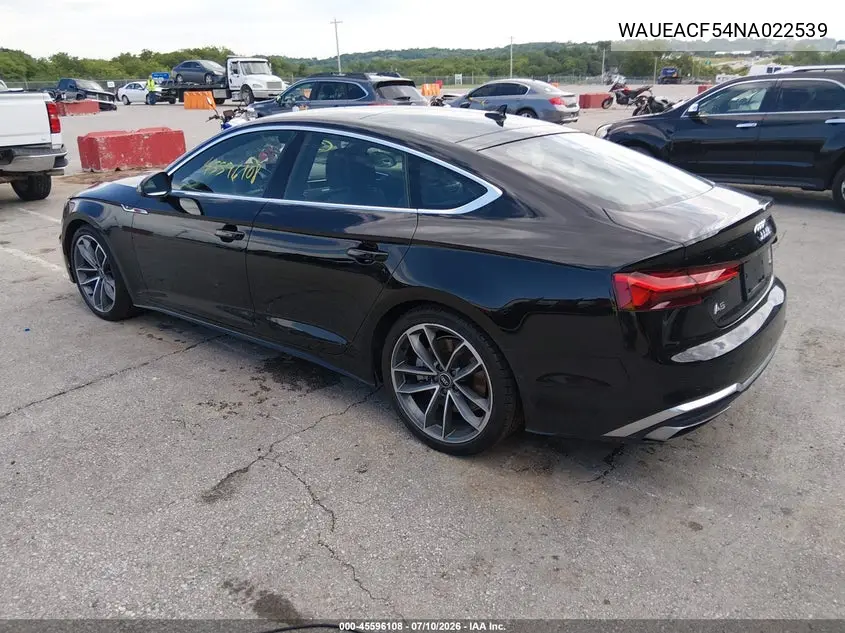 2022 Audi A5 Sportback Prestige 45 Tfsi S Line Quattro S Tronic VIN: WAUEACF54NA022539 Lot: 45596108