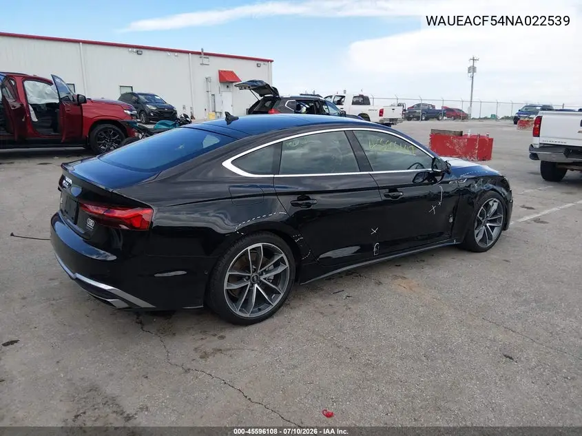 2022 Audi A5 Sportback Prestige 45 Tfsi S Line Quattro S Tronic VIN: WAUEACF54NA022539 Lot: 45596108