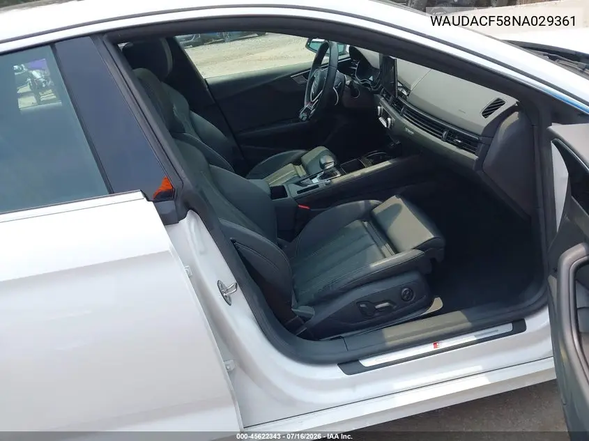 2022 Audi A5 Sportback Premium 45 Tfsi S Line Quattro S Tronic VIN: WAUDACF58NA029361 Lot: 45622343