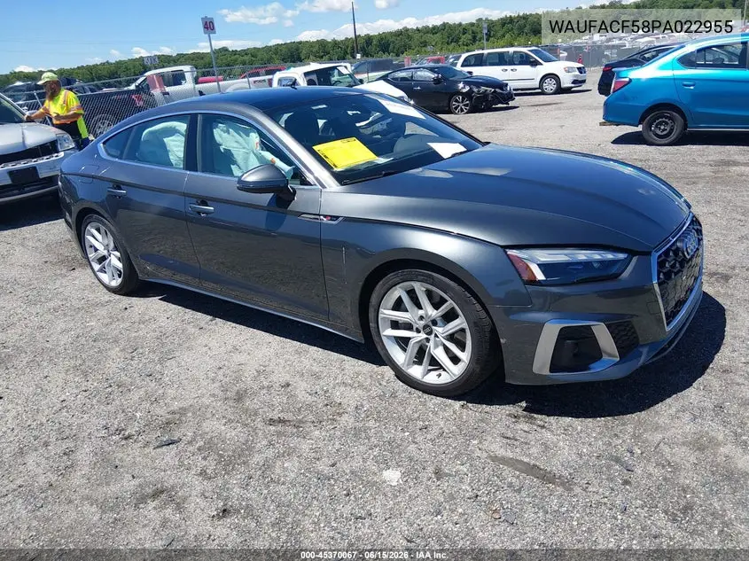 2023 Audi A5 Sportback Premium Plus 45 Tfsi S Line Quattro S Tronic VIN: WAUFACF58PA022955 Lot: 45370067