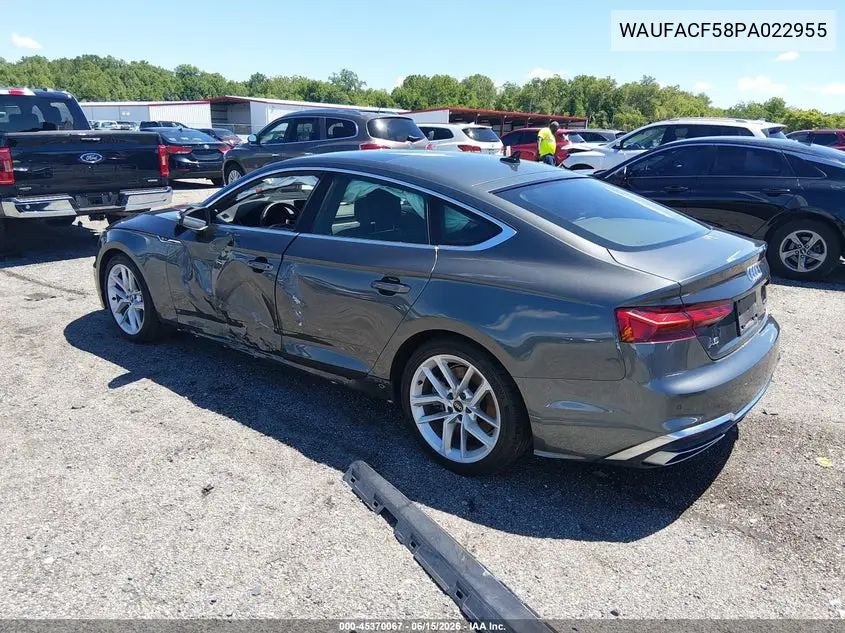 2023 Audi A5 Sportback Premium Plus 45 Tfsi S Line Quattro S Tronic VIN: WAUFACF58PA022955 Lot: 45370067