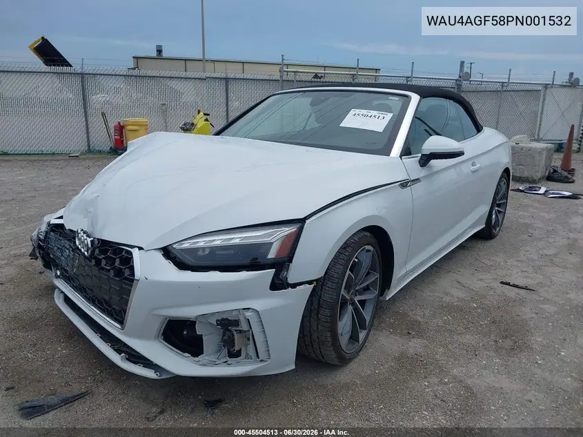 2023 Audi A5 Cabriolet Premium Plus 45 Tfsi S Line Quattro S Tronic VIN: WAU4AGF58PN001532 Lot: 45504513