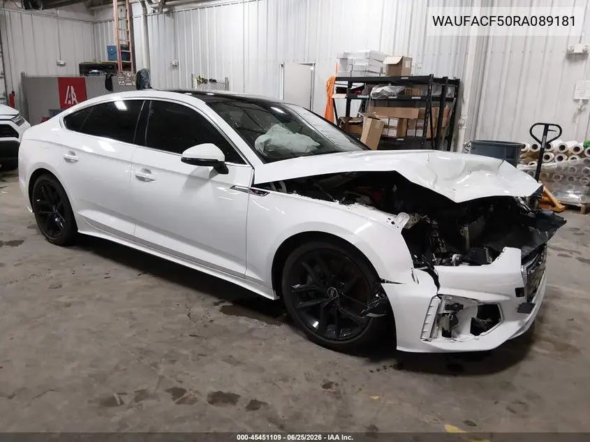 2024 Audi A5 Sportback Premium Plus 45 Tfsi Quattro S Tronic VIN: WAUFACF50RA089181 Lot: 45451109