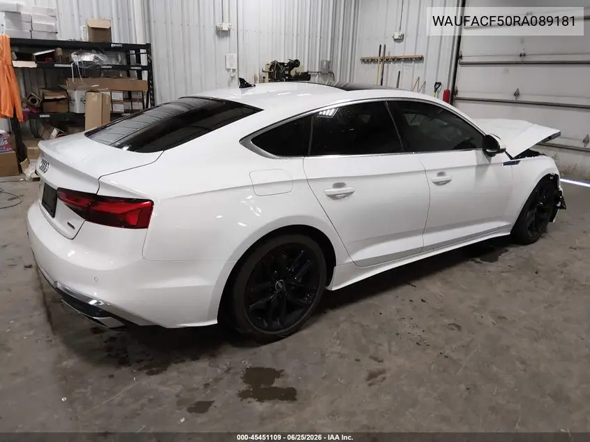 2024 Audi A5 Sportback Premium Plus 45 Tfsi Quattro S Tronic VIN: WAUFACF50RA089181 Lot: 45451109
