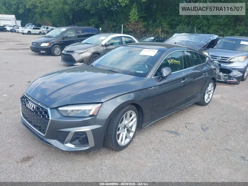 2024 Audi A5 Sportback Premium 45 Tfsi S Line Quattro S Tronic VIN: WAUDACF57RA116707 Lot: 45499994