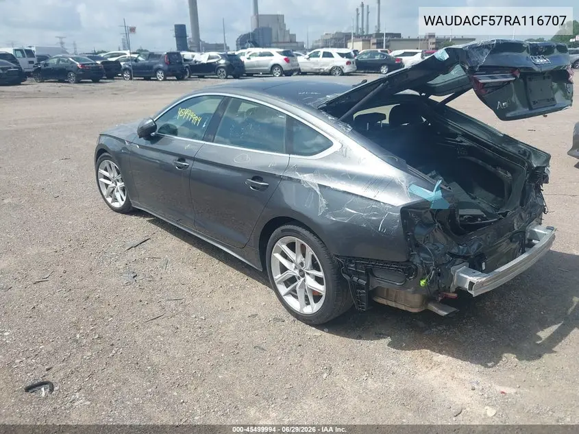 2024 Audi A5 Sportback Premium 45 Tfsi S Line Quattro S Tronic VIN: WAUDACF57RA116707 Lot: 45499994
