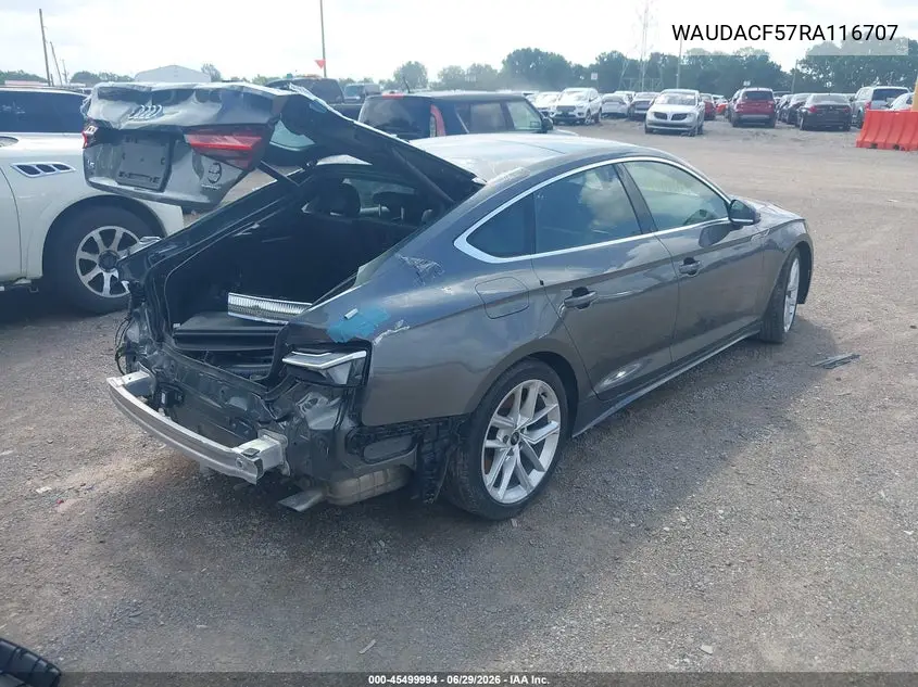 2024 Audi A5 Sportback Premium 45 Tfsi S Line Quattro S Tronic VIN: WAUDACF57RA116707 Lot: 45499994