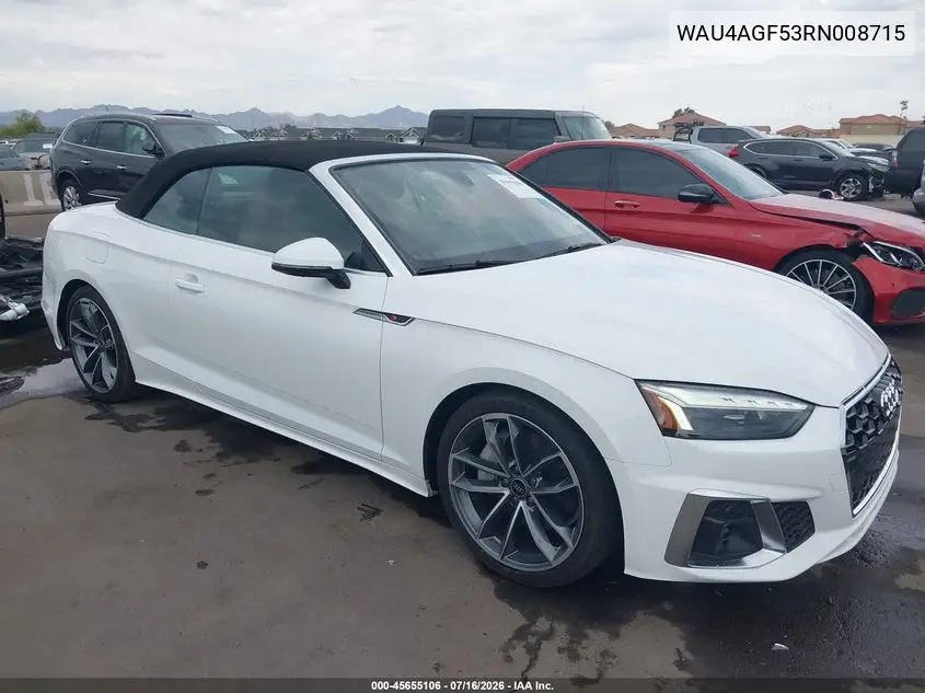 2024 Audi A5 Cabriolet Premium Plus 45 Tfsi S Line Quattro S Tronic VIN: WAU4AGF53RN008715 Lot: 45655106
