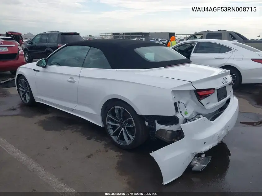 2024 Audi A5 Cabriolet Premium Plus 45 Tfsi S Line Quattro S Tronic VIN: WAU4AGF53RN008715 Lot: 45655106