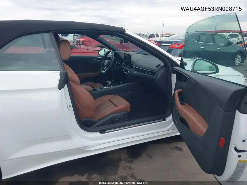 2024 Audi A5 Cabriolet Premium Plus 45 Tfsi S Line Quattro S Tronic VIN: WAU4AGF53RN008715 Lot: 45655106