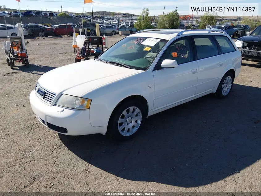2000 Audi A6 Avant VIN: WAULH54B1YN114387 Lot: 45294363