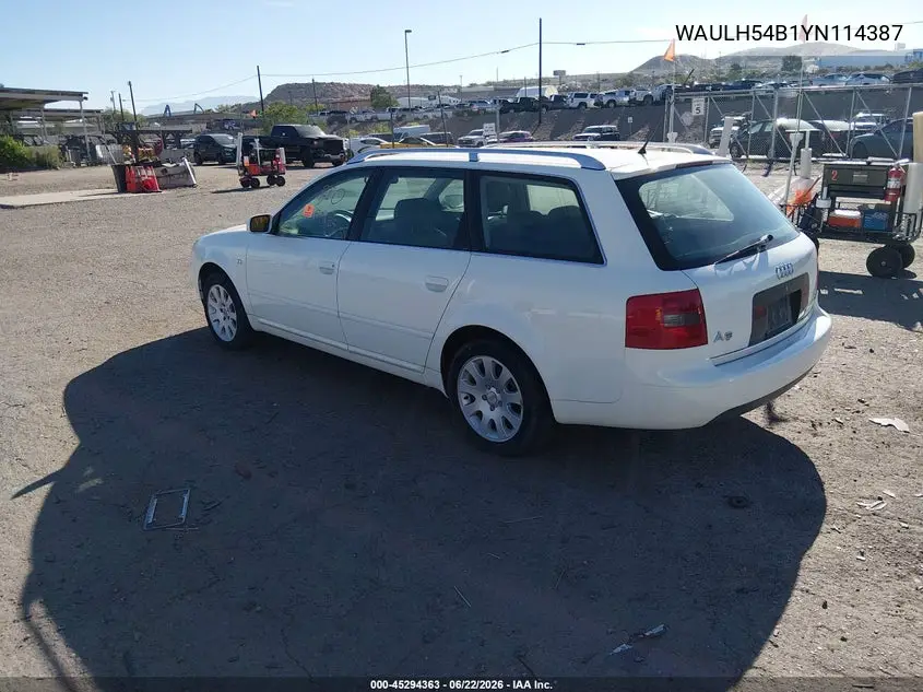 2000 Audi A6 Avant VIN: WAULH54B1YN114387 Lot: 45294363